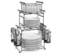 Sorbus Buffet Caddy - 7-Piece Stackable Set Includes Plate, Napkin, and Silverware Holder, 3-Tier Detachable Tabletop Organizer - Ideal for Kitchen, Dining, Entertaining, Parties,Thanksgiving (Black)