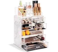 Sorbus Clear Cosmetic Makeup Organizer - Make Up & Jewelry Storage, Case & Display - Spacious Design - Great Holder for Dresser, Bathroom, Vanity & Countertop (3 Large, 4 Small Drawers) [Marble Print]