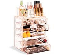 Sorbus Clear Cosmetic Makeup Organizer - Make Up & Jewelry Storage, Case & Display - Spacious Design - Great Holder for Dresser, Bathroom, Vanity & Countertop (3 Large, 4 Small Drawers) [Pink]