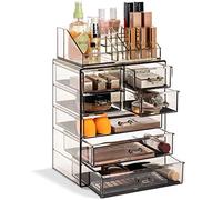 Sorbus Clear Cosmetic Makeup Organizer - Make Up & Jewelry Storage, Case & Display - Spacious Design - Great Holder for Dresser, Bathroom, Vanity & Countertop (4 Large, 2 Small Drawers-Black Jewel)