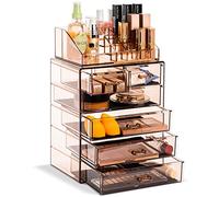 Sorbus Clear Cosmetic Makeup Organizer - Make Up & Jewelry Storage, Case & Display - Spacious Design - Great Holder for Dresser, Bathroom, Vanity & Countertop (3 Large, 4 Small Drawers - Bronze Glow)