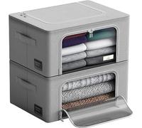 Sorbus Clothes Storage Organizer Bins,Stackable & Foldable Fabric Container Set with Large Clear Window & Carry Handles,For Bedroom, Closet, Linens, Blankets, Clothing, Bedding, & Comforters (Gray)