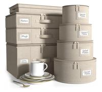 Sorbus Hard Shell Stackable Beige Solid Multi-Sized China Storage Containers - 8 Pc Set for Dinnerware, Mugs, Cups - Felt Plate Protectors Included