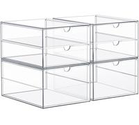 Sorbus Makeup Organizer With 3 Drawers, Acrylic Drawer Organizer for Makeup, Office Organization and Storage, Art Supplies, Jewelry, Stationary - 4 Pcs Clear Stackable Storage Bins Organizer Drawers