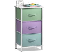 Sorbus Nightstand with 3 Drawers - Bedside Furniture & Accent End Table Storage Tower for Home, Bedroom Accessories, Office, College Dorm, Steel Frame, Wood Top, Easy Pull Fabric Bins (Pastel/White)