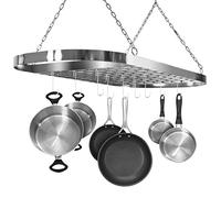 Sorbus Pot and Pan Rack for Ceiling with Hooks - Decorative Oval Mounted Storage Rack - Multi-Purpose Organizer for Home, Restaurant, Kitchen Cookware, Utensils, Books, Household (Hanging Chrome)