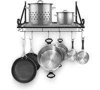 Sorbus Pots and Pan Rack - Decorative Wall Mounted Storage Hanging Rack - Multipurpose Wrought-Iron shelf Organizer for Kitchen Cookware, Utensils, Pans, Books, Bathroom (Wall Rack - Black)
