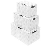 Sorbus Set of 3 Hand-Woven Storage Baskets with Lids - Decorative Wicker Organizers for Home, Closet, or Shelves (White)