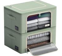 Sorbus Storage Bins with Metal Frame - Stackable & Foldable Clothes Organizer Bags - Oxford Fabric Storage Containers with Large Clear Window & Carry Handles, Bedroom Organization for Bedding & Linen