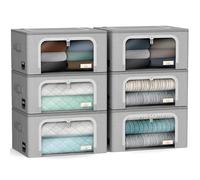 Sorbus Storage Bins with Metal Frame - Stackable & Foldable Clothes Organizer Bags - Oxford Fabric Storage Containers with Large Clear Window & Carry Handles, Bedroom Organization for Bedding & Linen
