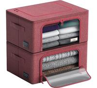 Sorbus Storage Bins with Metal Frame - Stackable & Foldable Clothes Organizer Bags - Oxford Fabric Storage Containers with Large Clear Window & Carry Handles, Bedroom Organization for Bedding & Linen
