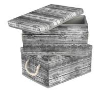 Sorbus Storage Box Set with Lid, Carry Handles, Foldable Frame, Rustic Wood Grain Print Bins, Great for Toys, Memorabilia, Closet, Office, Bedroom, 2-Pack (Wood Box Set - Gray)