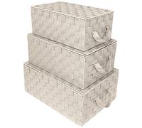 Sorbus Storage Box Woven Basket Bin Container Tote Cube Organizer Set Stackable Storage Basket Woven Strap Shelf Organizer Built-In Carry Handles (Woven Lid Baskets - Beige)