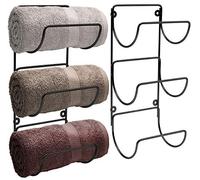 Sorbus Towel Rack Holder Set - Wall Mounted Storage Organizer for Towels, Washcloths, Hand Towels, Linens, Ideal for Bathroom, Spa, Salon, Modern Design (Black)