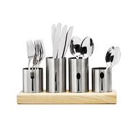Sorbus Utensil Holder,Upright Silverware Holder with Caddy for Spoons, Knives and Forks, Entertaining,Stainless Steel Cutlery Organizer with Bamboo Wood Base
