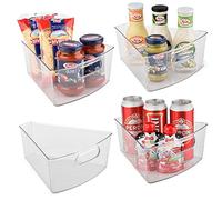 Sorbus Wedge Storage Bin Organizer Lazy Susan organizer with Front Handle for Corner Cabinet, Great Sector Shaped Container Bins for Kitchen, Pantry, Bathroom, Clear Plastic (4-Pack)