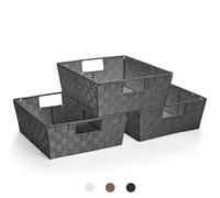 Sorbus Woven Basket Bin Set - Shelf Storage Tote Baskets for Household Items - Stackable with Woven Straps & Built-in Carry Handles (Gray)