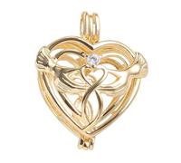 Sorcozn 925 Sterling Silver Heart Cage Pendant Crafting Charm, Design Cage Pendants for Pearl DIY Necklace Jewelry Making (Gold color)
