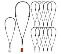 Sorcristy 10PCS Rope Necklace for Men Black Adjustable Leather Necklace Cord Vintage Handmade Craft Knotted Necklaces Cord with Metal Ring for Hanging Pendants Rope(12-25inches)