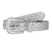 Sorcristy Rhinestone Belt for Women, Western Cowboy Style, Western Cowgirl Sparkly Silver Leather Sequin Belts Luxury Bling Diamond Crystal Studded Belt for Jeans Pants Dress( 40.94×1.50 Inches)