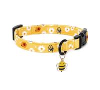 Sorcristy Soft Adjustable Dog Collar, Yellow Daisy Flower Cute Puppy Collar | Breathable Cotton Lightweight Collar with Charm Bee Quick Release Buckle for Small Medium Dogs(S, Neck 27-38.5cm,Width 1.5cm)
