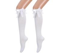 Sorcristy White Knee High Socks with Lace Ruffle Trim Socks for Women Girls, Cute White Ruffle Sock, Cotton Stockings Dress Sock for Lolita Birthday Halloween Christmas, Sport Team