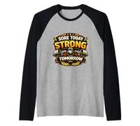 Sore Today Strong Tomorrow Gym Motivation Quote Fitness Raglan Baseball Tee