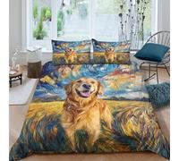 SorEci Golden Retriever Duvet Cover Set 3D Printed Animals Quilt Cover with 2 Pillow Cases Bedding Set Included Machine Washable with Zipper Closure 3 Pcs for Adults Kids Double（200x200cm）