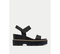 Sorel female Joanie Leather Ankle Strap Wedge Sandals - 6 - Black, Brown Mix,Black