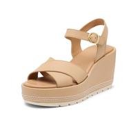 Sorel womens Sunpeak Wedge Ankle Strap, Honest Beige/Chalk, 6