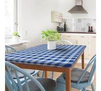 Sorfey Kitchen Tablecloth -Fitted with Elastic, Vinyl with Flannel Back, Fits for Table 36" w x 72" L Rectangle,Water Proof, Easy to Clean, Checked Blue Design