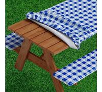 Sorfey Picnic Table Cover with Bench Covers -Fitted with Elastic, Vinyl with Flannel Back, Fits for Table 30"x 60" Rectangle,Water Proof, Checked Blue Design