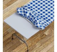 Sorfey Tablecloth -Fitted with Elastic, Vinyl with Flannel Back, Fits for Table 60"x 30" Rectangle,Water Proof, Easy to Clean, Checked Blue Design