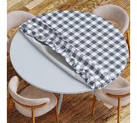 Sorfey Vinyl Round Fitted Tablecloth Cover, Checkered Design, Flannel Backed Lining 54 Inch, Gray