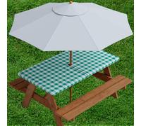 Sorfey Vinyl Umbrella Rectangle Fitted Tablecloth Cover, Checkered Design, Flannel Backed Lining 30x72 Inch, Green
