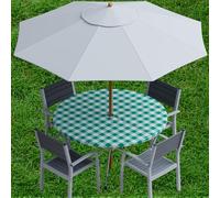 Sorfey Vinyl Umbrella Round Fitted Tablecloth Cover, Waterproof Tablecloths, Checkered Design, Flannel Backed Lining 36 Inch, Green
