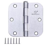 SORGMACH Door Hinge 3 1/2 Inch Interior Door Hinges Satin Chrome 3.5 Inch Interior Hinges 5/8" Radius Flat Iron Hinge 3 ½"x 3 ½" Door Hardware - 12 Pieces