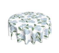 Sorktse Blue Floral Round Tablecloth 70 Inch Vintage Blue Green Hydrangea Flroal Table Cloth Polyester Fabric Spring Summer Flowers Table Cover for Kitchen Holiday Party Dining Picnic Outdoor Decor
