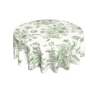 Sorktse Sage Green Floral Tablecloth Round 70 Inch Sage Green Chinoiserie Table Cloth Polyester Fabric Vintage Spring Summer Flowers Farmhouse Table Cover for Kitchen Party Picnic Outdoor Decor