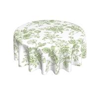 Sorktse Sage Green Floral Tablecloth Round 70 Inch Vintage Chinoiserie Green Table Cloth Polyester Fabric Spring Summer Flowers Farmhouse Table Cover for Kitchen Party Picnic Outdoor Decor