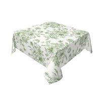 Sorktse Sage Green Floral Tablecloth Square 54 x 54 Inch Chinoiserie Flowers Table Cloth Polyester Fabric Vintage Spring Summer Farmhouse Table Cover for Kitchen Party Dining Picnic Outdoor Decor