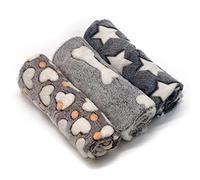 SORKUT 1 Pack 3 Puppy Blankets Super Soft Warm Sleep Mat Grey Cute Print Fluffy Fleece Pet Flannel Throw Dog Blankets for Small Dogs Cats,Star&Bone&Love- Small (23"x15")