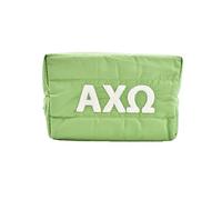 Sorority Shop Alpha Chi Omega Makeup Bag - Puffer Style with Sorority Letters, Travel Cosmetic Bag with Zipper Closure, Perfect Alpha Chi Omega Sorority Gifts for Women, Green, Puffer
