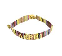 Sorority Shop Alpha Epsilon Phi Bracelet - Multi-Color Woven Bracelet with Gold-plated Sorority Nickname and Adjustable Clasp
