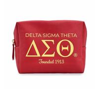 Sorority Shop Delta Sigma Theta Makeup Bag - Multi-Purpose PU Leather, Water-Resistant Travel Cosmetic Bag with Licensed Design and Zipper Closure, Perfect Delta Sigma Theta Sorority Gifts for Women