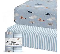 Sorrel + Fern - Crib Sheets for Standard Crib Mattress Premium Fitted Sheets - Buttery Soft Cotton Blend - Watercolor Airplanes and Clouds