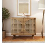 GFW Sorrel 2 Door Oak Rattan Compact Sideboard - Size: 73.5 x 90 x 39cm - Wilko