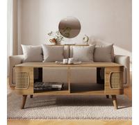GFW Sorrel 2 Shelf Oak Rattan Coffee Table - Size: 41 x 110 x 55cm - Wilko