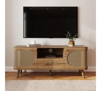 GFW Sorrel 2 Door Single Drawer Single Shelf Oak Rattan TV Unit - Size: 60.5 x 140 x 39cm - Wilko