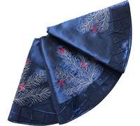 SORRENTO Deluxe Embroidered Pine Branches Cherry with Pintuck Border,Extra Large,Christmas Tree Skirt-90CM (Blue)